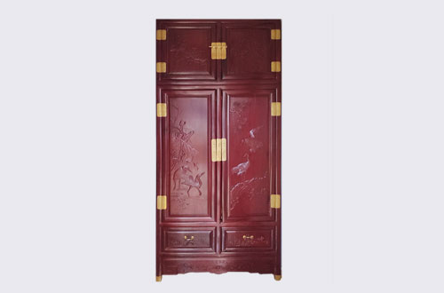 东城高端中式家居装修深红色纯实木衣柜